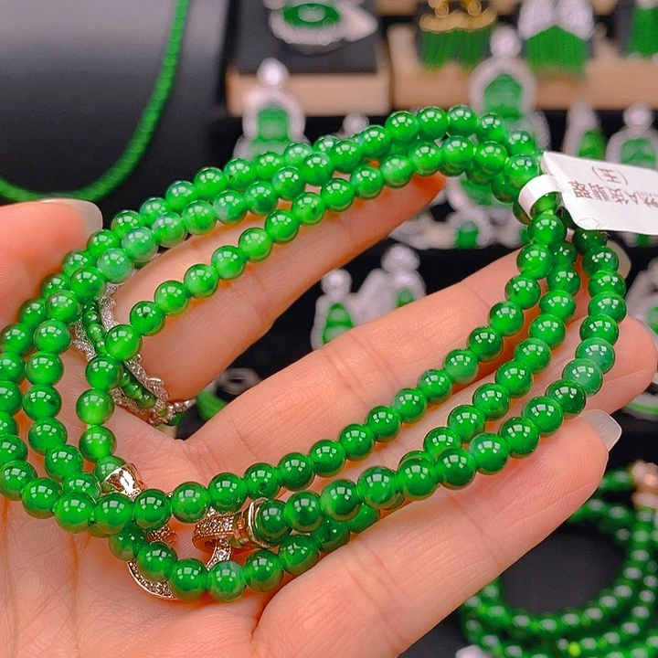 翡翠未镶嵌耳饰天然A货翡翠珠链卡5