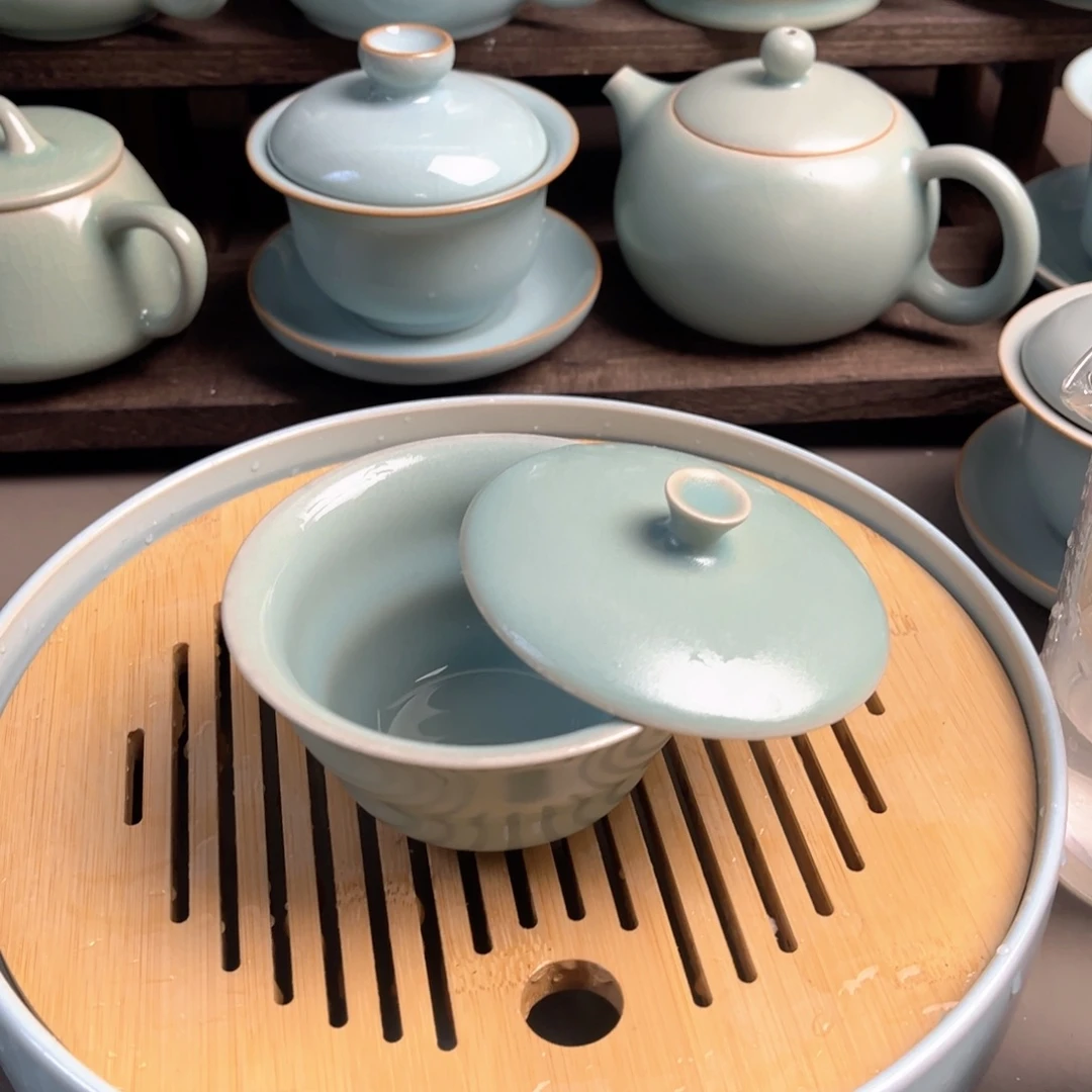 摆件陶瓷仿古釉纯手工不开片葫芦盖碗