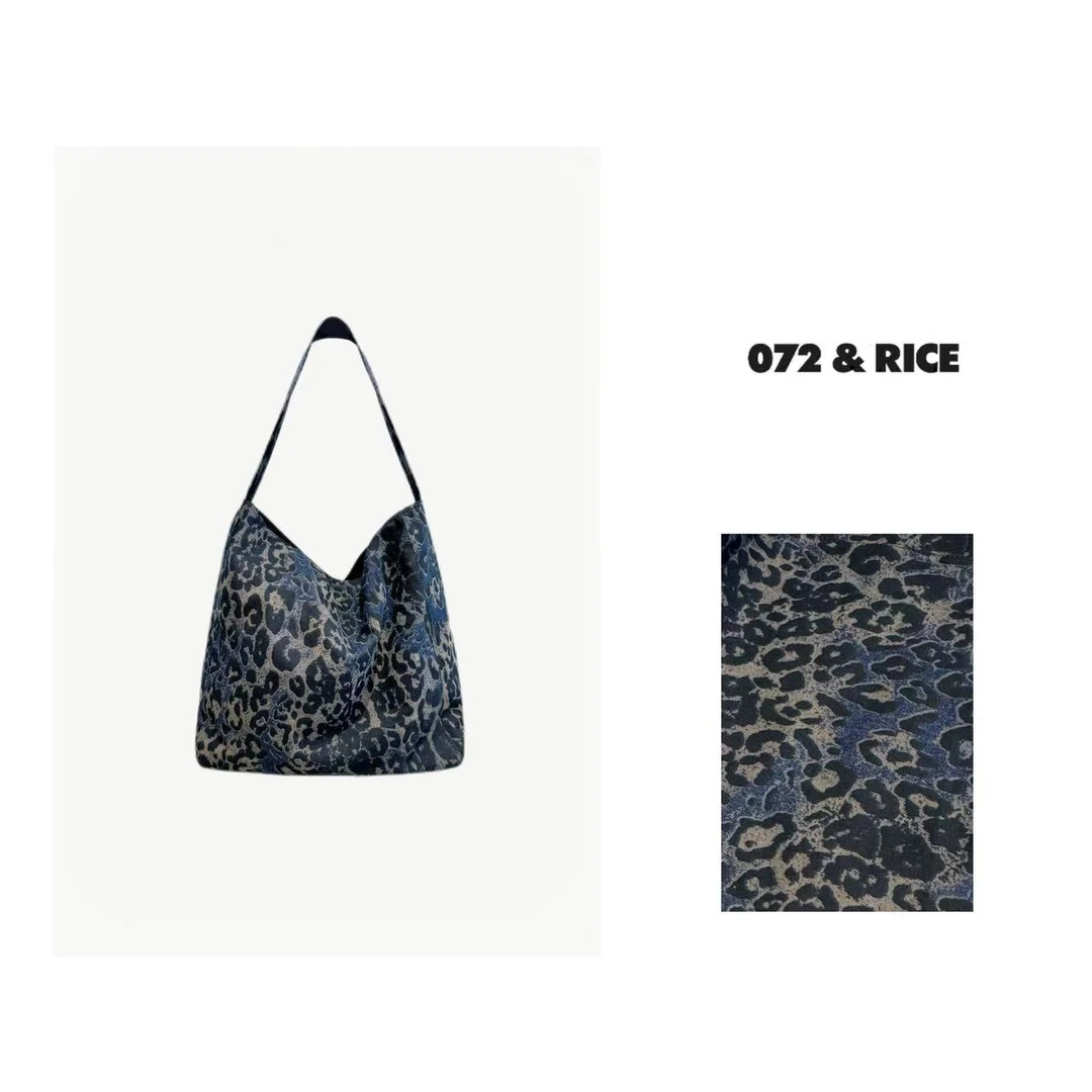 072 & RICE【豹纹托特】轻奢时尚两面背豹纹牛仔单肩包 PX278