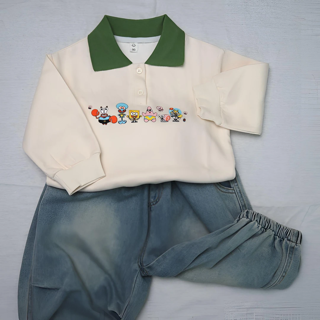【2522】新款男女同款【卡通图案海绵baby】长袖polo杉
