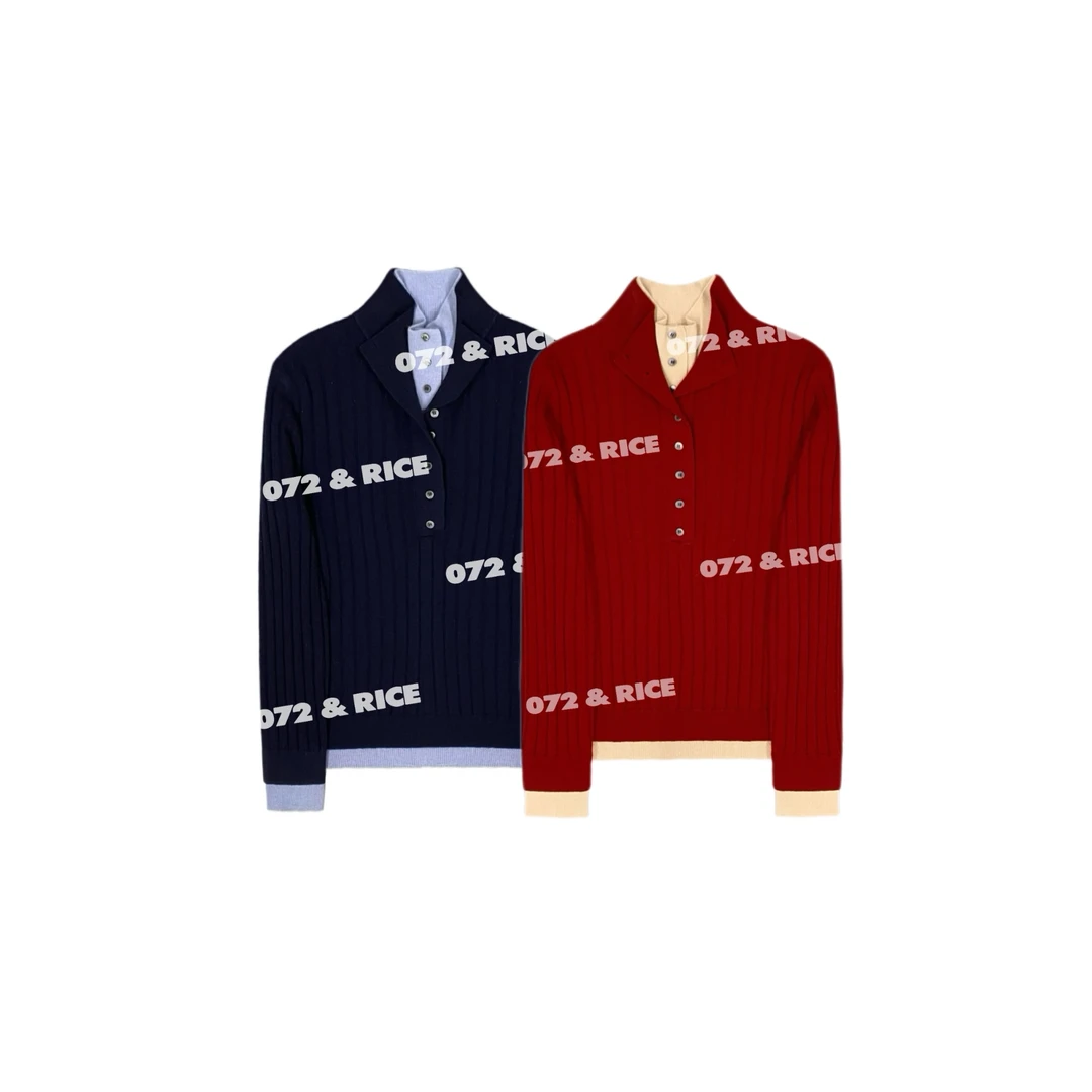 072 & RICE【叠叠乐】100羊毛 春季休闲双层领长袖针织衫 MT3233