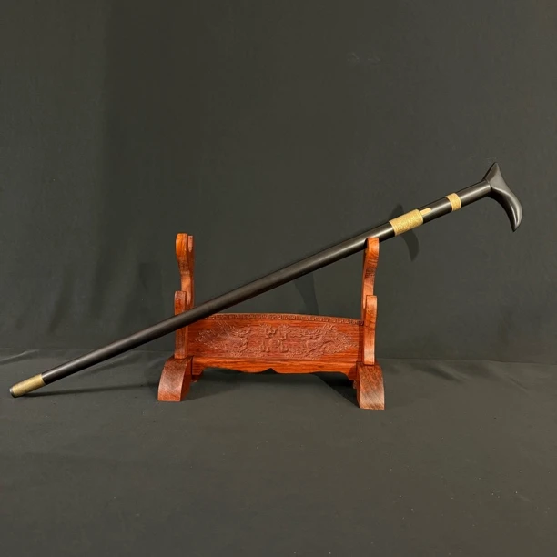 龙泉锻锋阁 龙头二人夺 柺棍 黄铜黑檀宝剑 未开刃