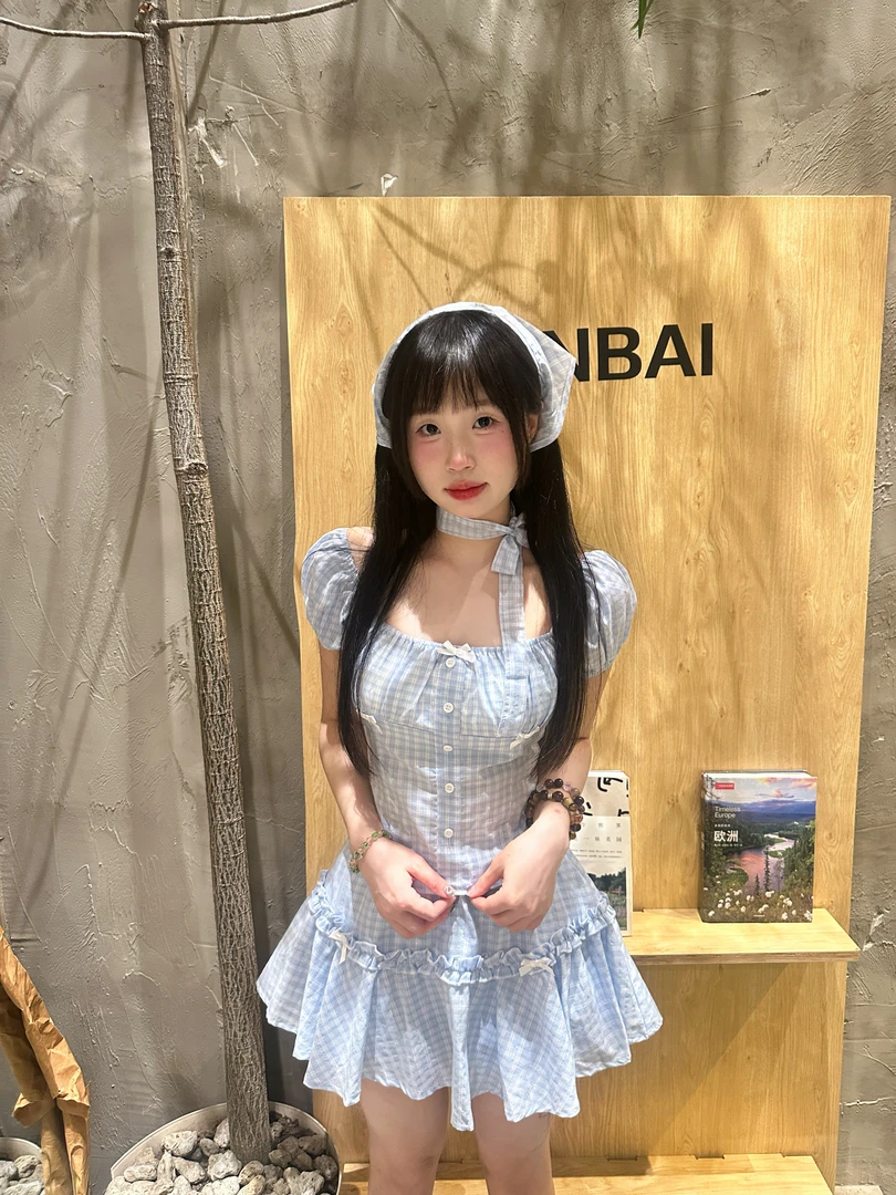 OUOUSWEETY【蓝莓慕斯】显瘦蓝色格子格子甜美纯欲小套装