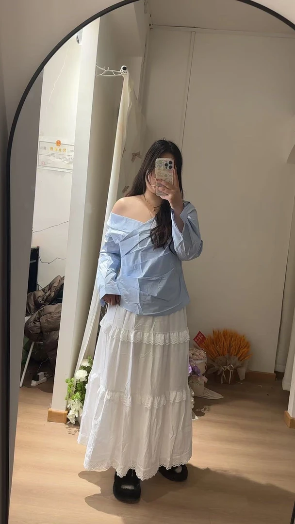 大码斜肩显瘦遮肉衬衫