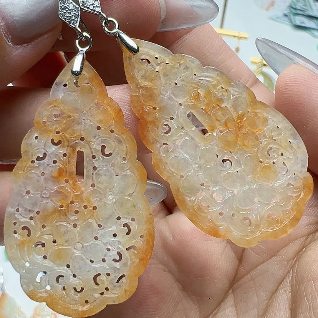 翡翠银S925镶嵌耳饰J****W天然缅甸A货翡翠