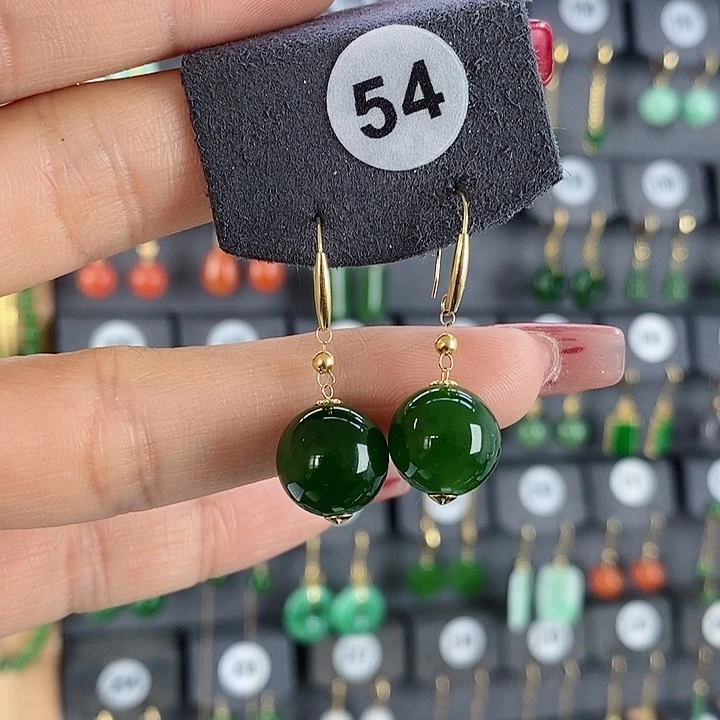 和田玉耳饰18K金镶嵌