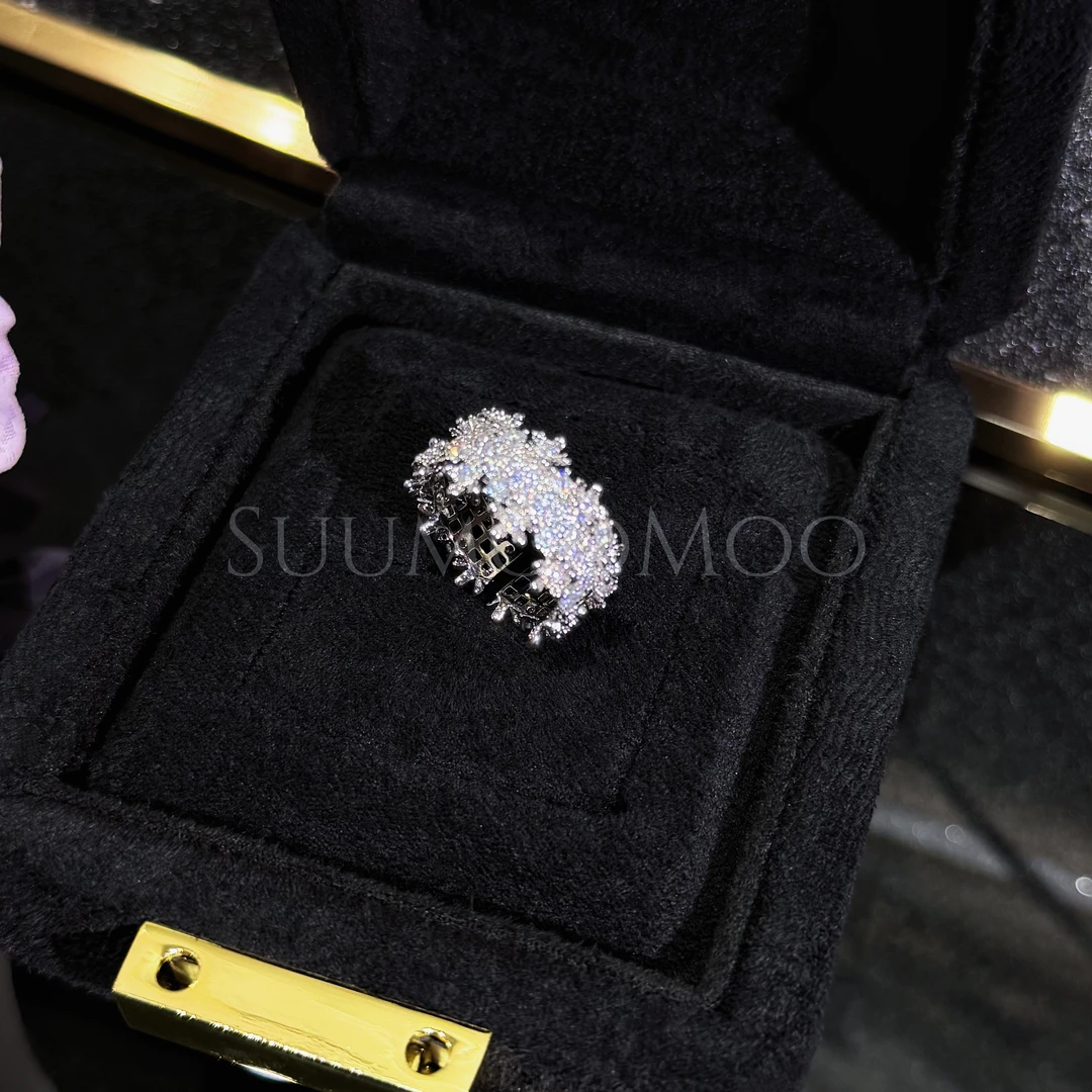 铜合金合成锆石戒指 时尚满钻爆闪雪花戒指