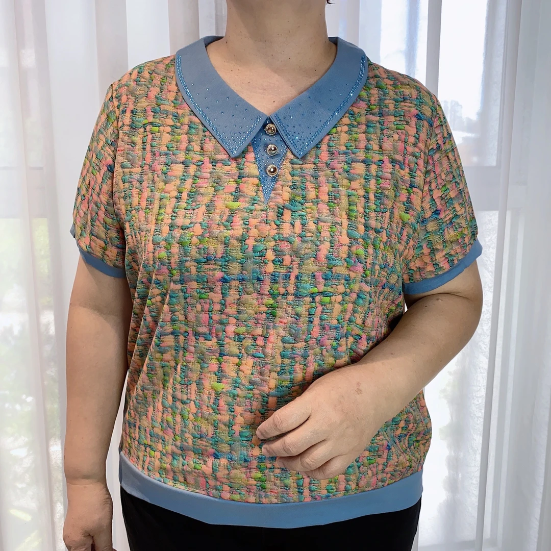 妈妈装薄款娃娃领时尚休闲中老年女装蓝色夏季温婉风度假风8825