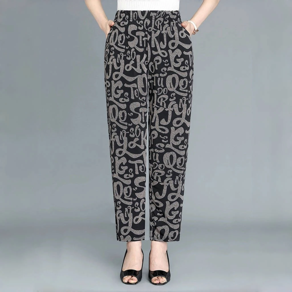 夏季新款中老年加肥女裤弹力薄款冰凉九分时尚大码妈妈口袋裤子