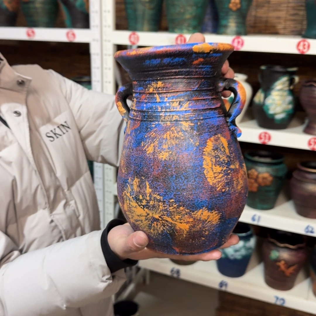 红陶红陶浮雕花盆炸炸炸炸