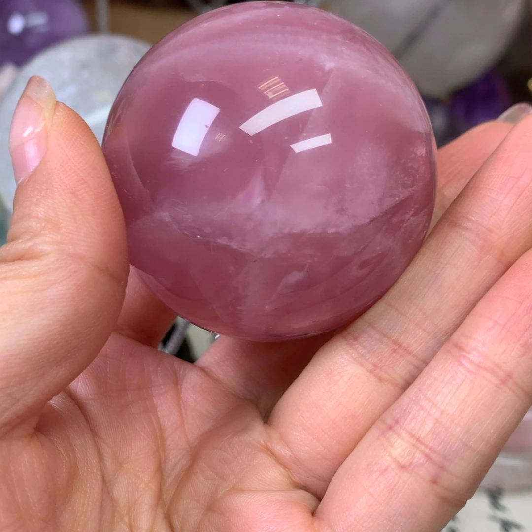 水晶珠宝半成品未镶嵌三**子粉水晶球