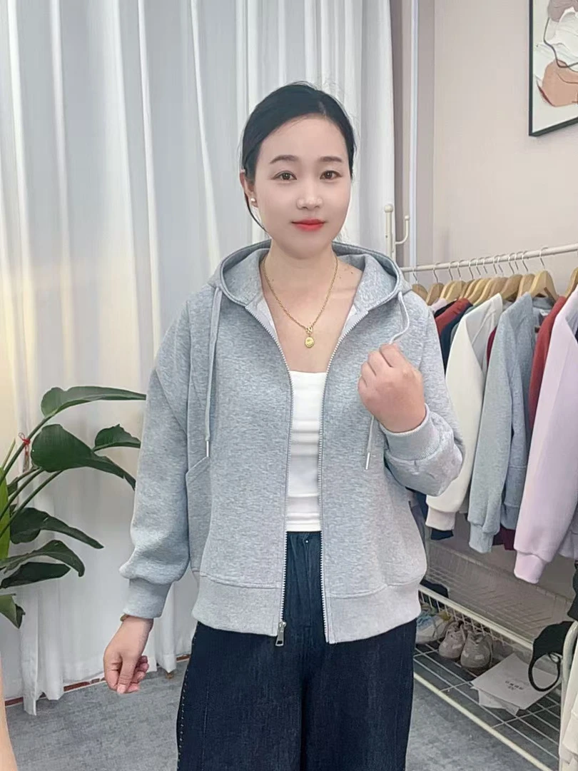 《希颜女装》华棉秋冬拉链连帽卫衣开衫外套新款百搭正肩大口袋女款