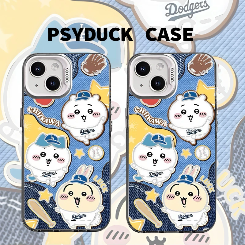 适用苹果华为一加小米牛仔纹拼接奇卡瓦彩银卡通动漫防摔手机壳