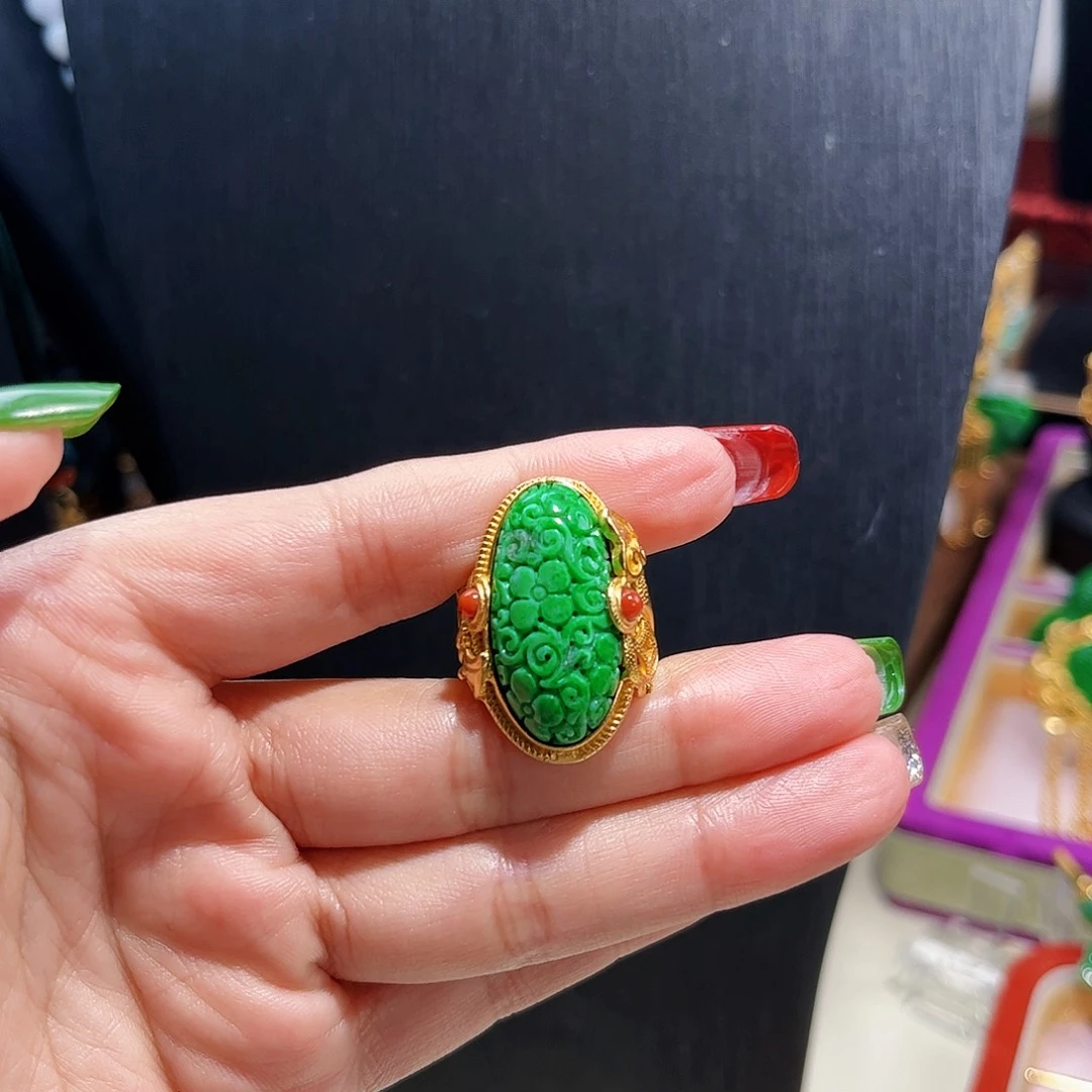 【闪购商品】翡翠戒指银S925镀金镶嵌蛋面
