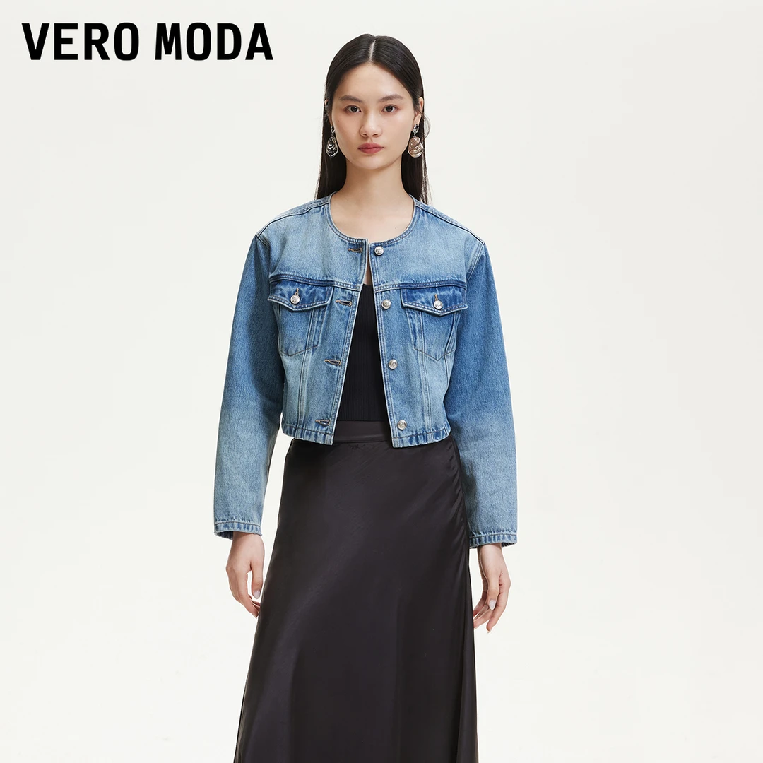 【达人专属】Vero Moda短外套水洗磨白牛仔外套百搭流光风325257001