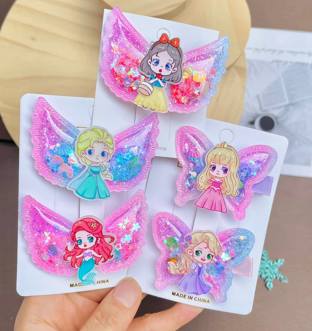 儿童发夹流沙翅膀公主夹子刘海边夹美人鱼头饰小女孩发饰卡通发卡