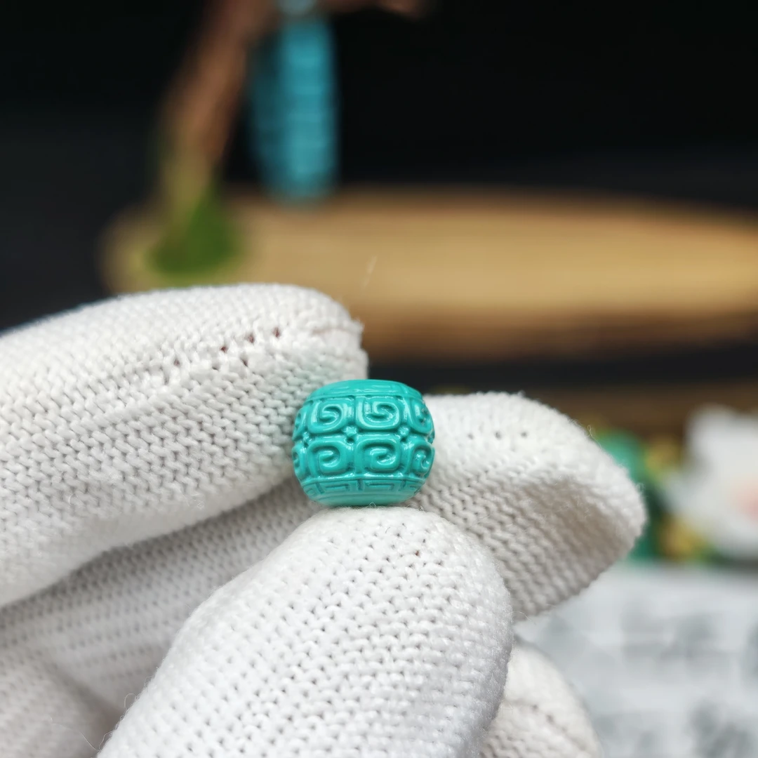 【A79】10x8mm回纹珠老型珠高瓷绿满工精雕散文玩配珠顶珠手串配件