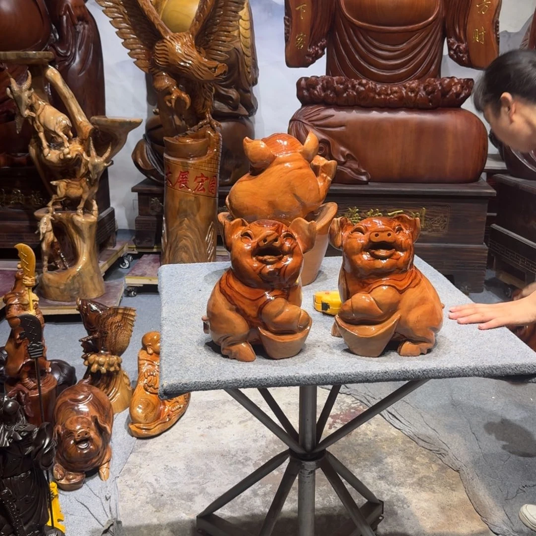 孤***鹤香樟木香樟木猪一对