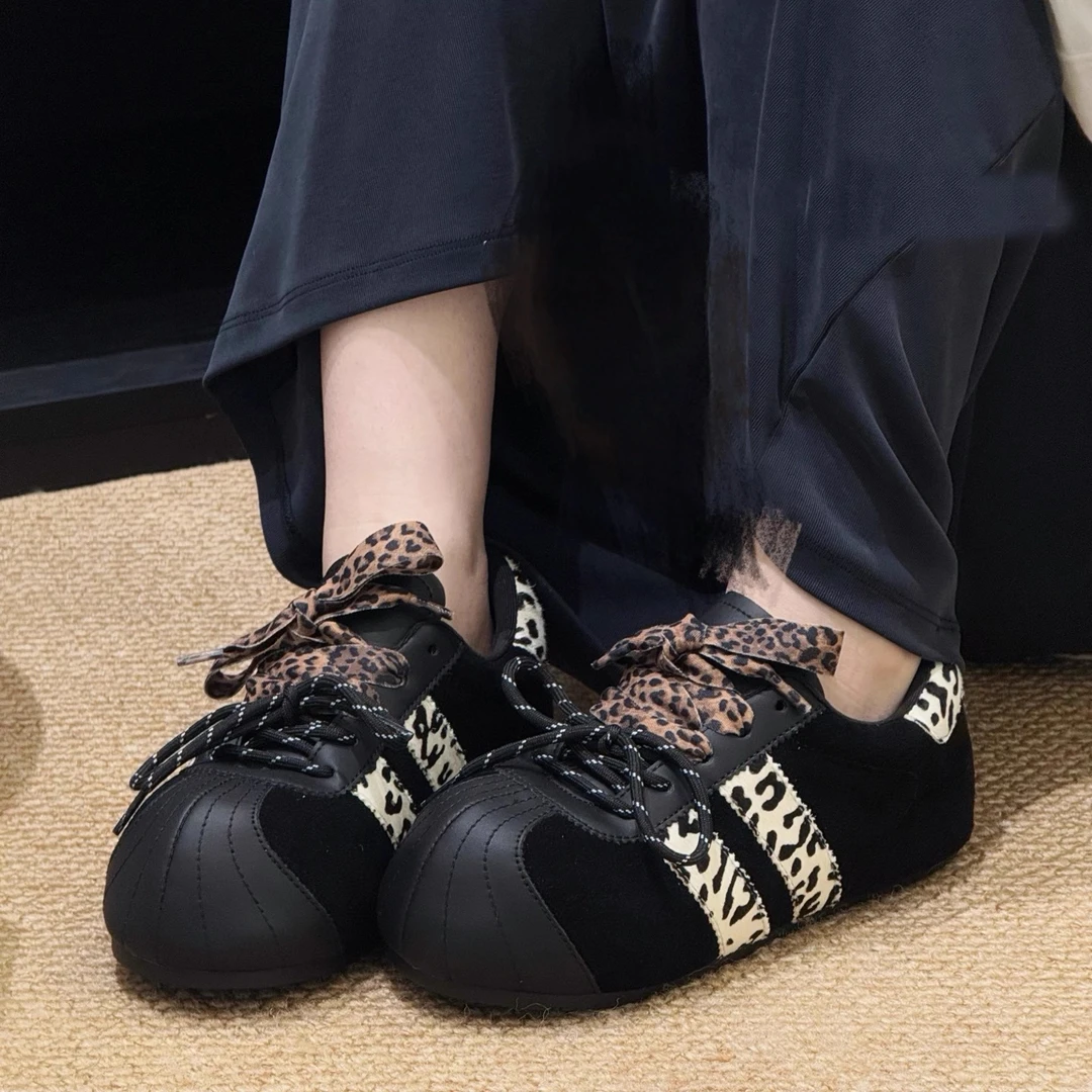 【万达撤柜】2025秋新款豹纹德训鞋女百搭舒适休闲板鞋阿甘运动鞋