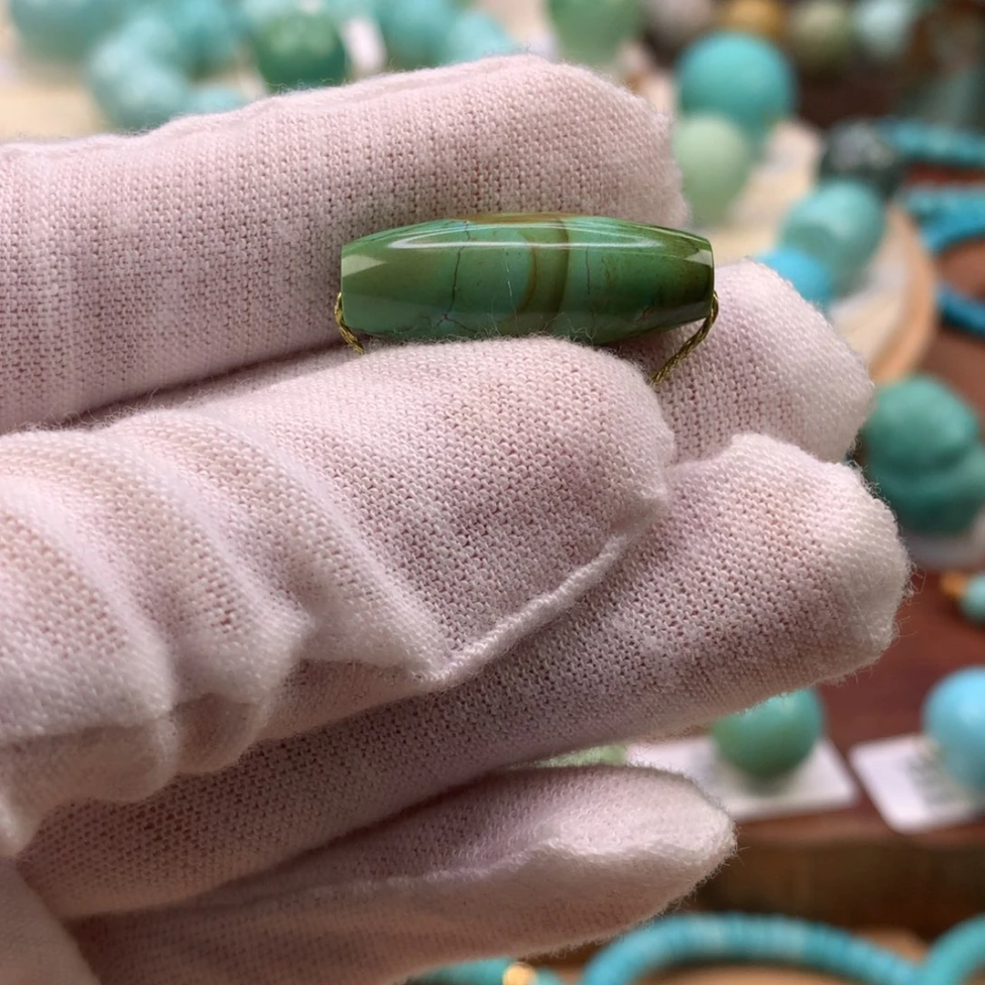 绿松石未镶嵌珠宝奇石高瓷特色水波纹桶珠8.9*23.5mm