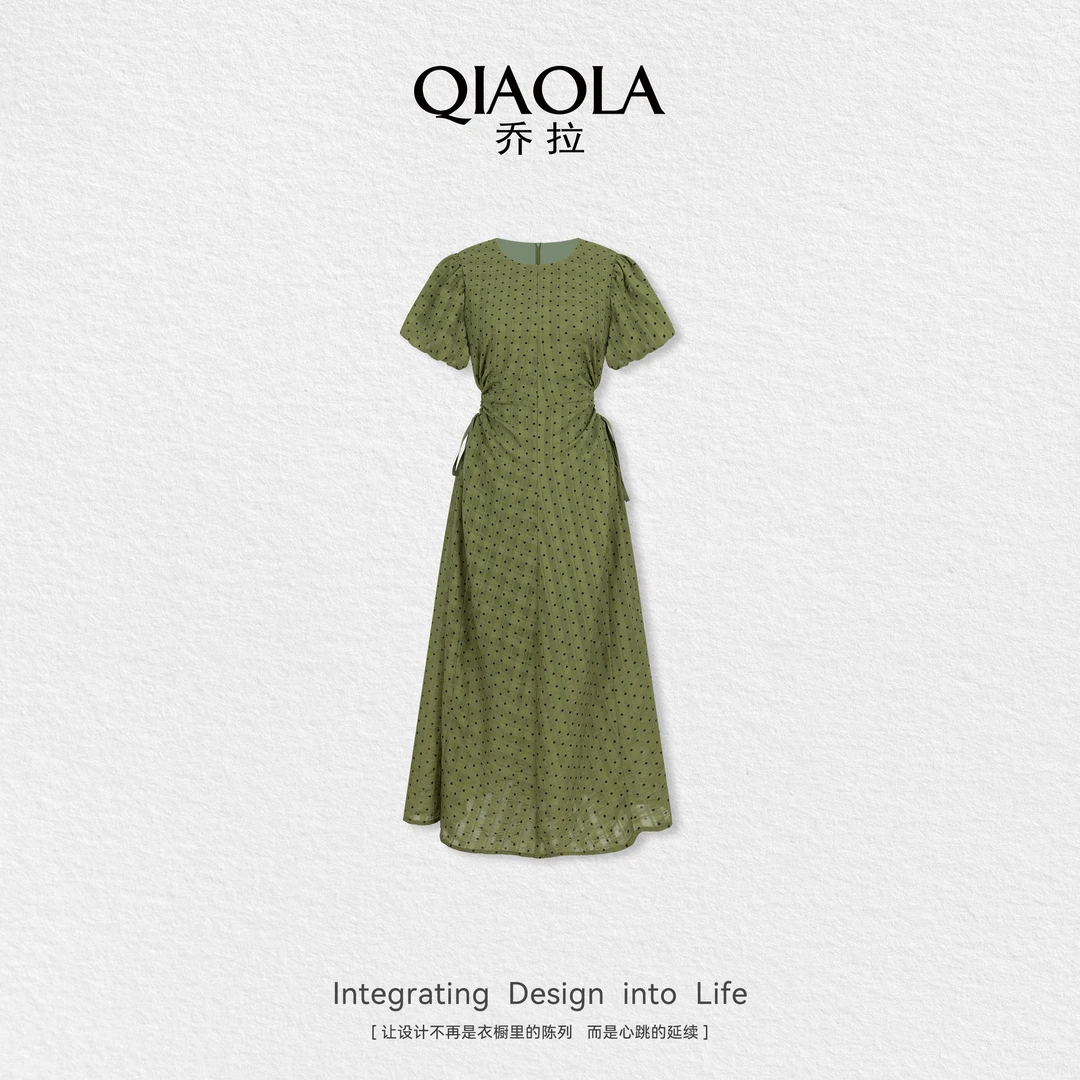 QIAOLA/乔拉【夏日翠色】夏季梭织波点圆领显瘦百搭时尚连衣裙预售