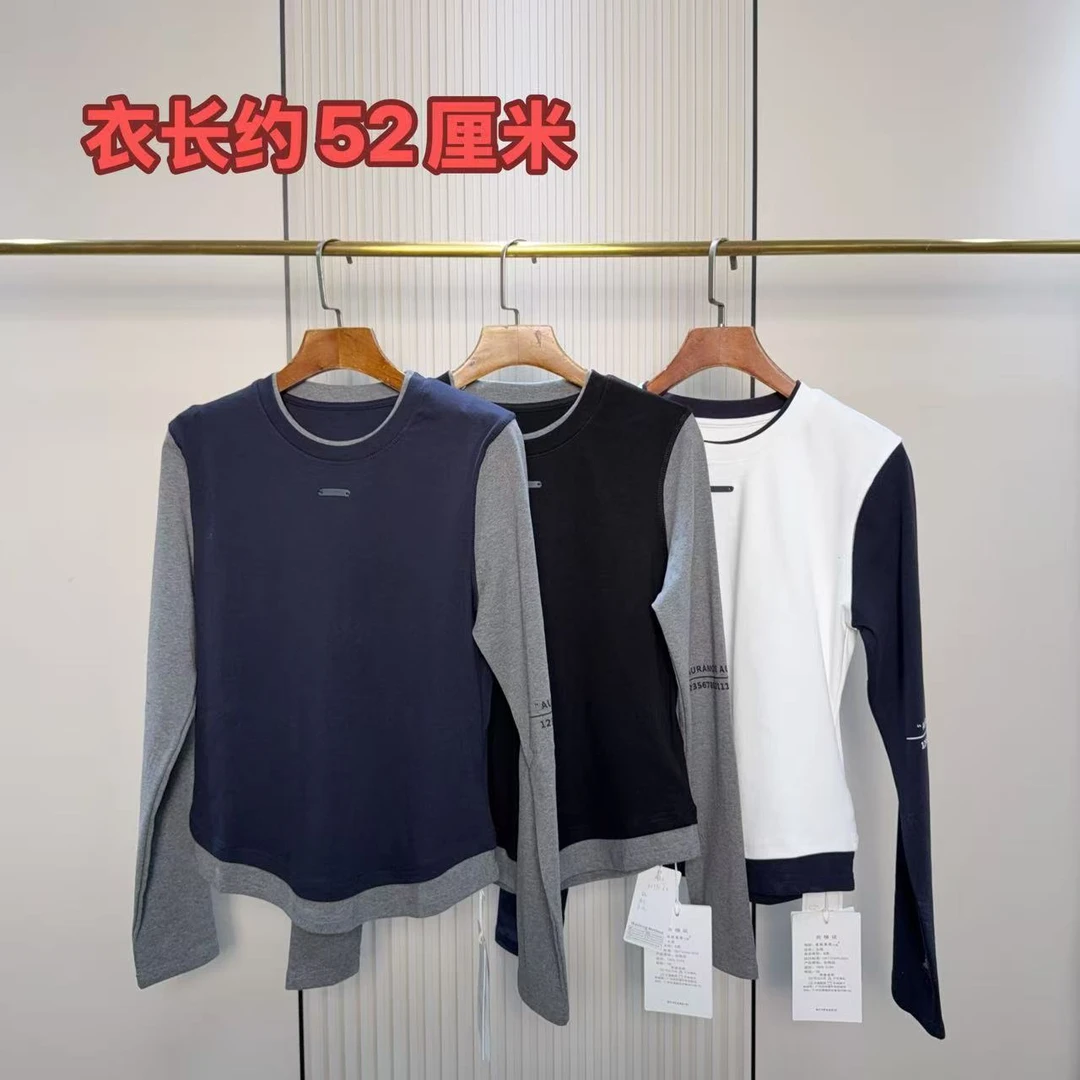 6579-6拼接撞色圆领百搭长袖T恤