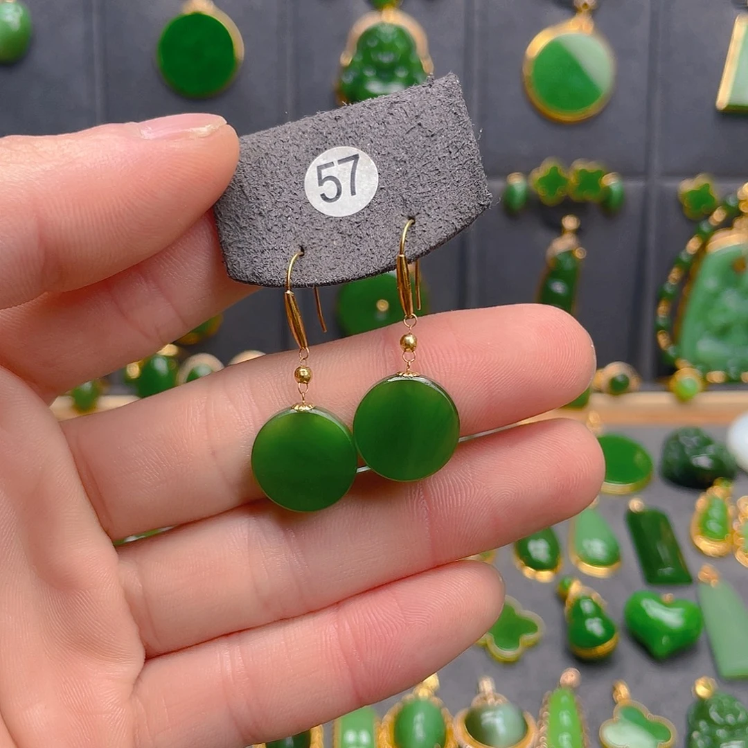 和田玉（碧玉）18K金镶嵌耳饰57