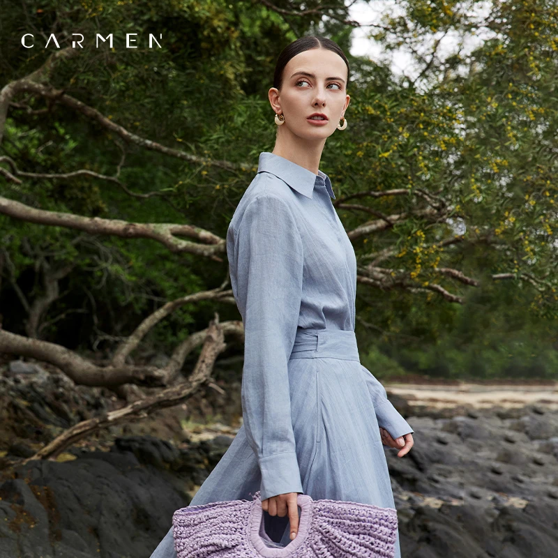 Carmen高端亚麻衬衫上衣女长袖高级感OL宽松气质衬衣