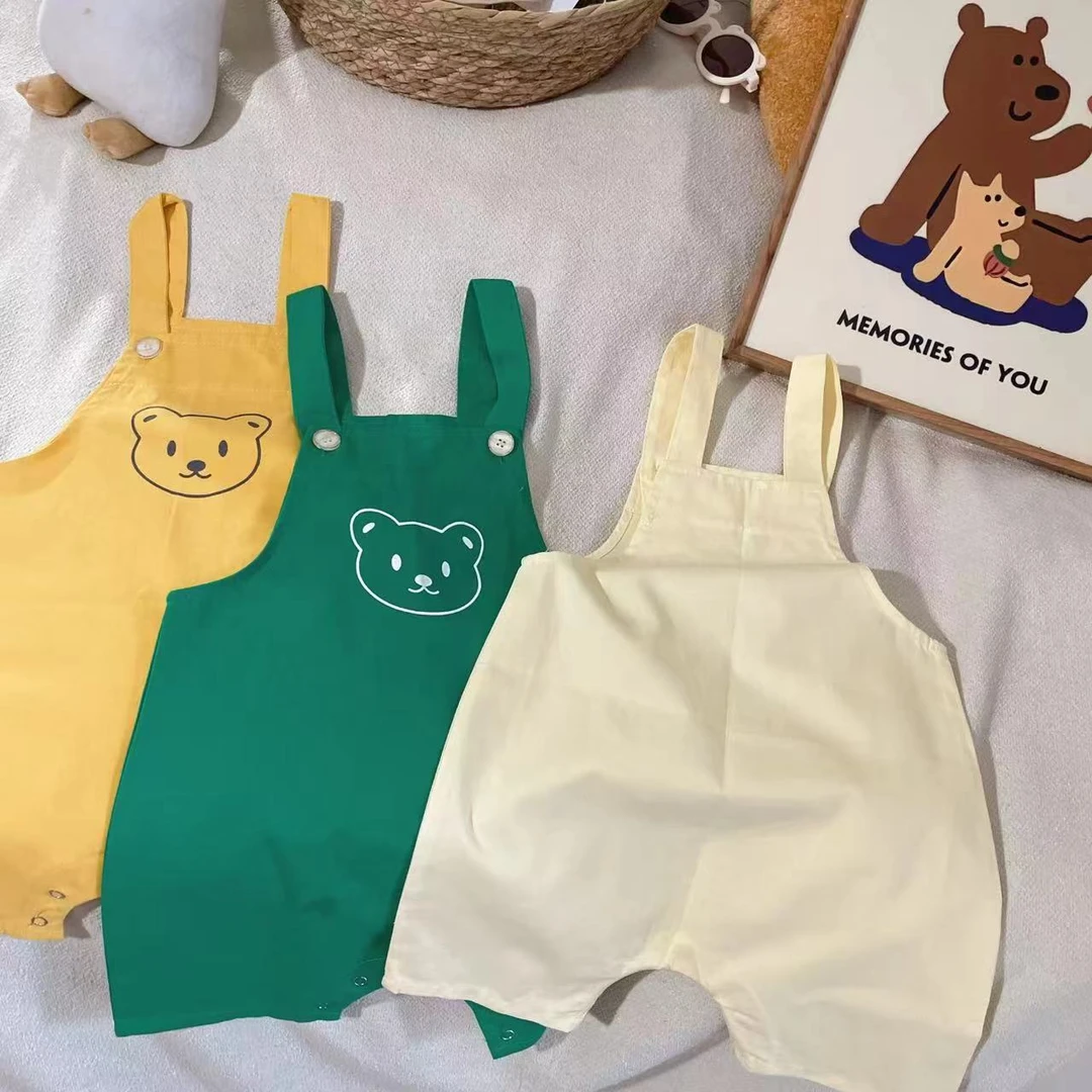 婴儿衣服夏季短袖薄款背带裤（杏 黄 绿）