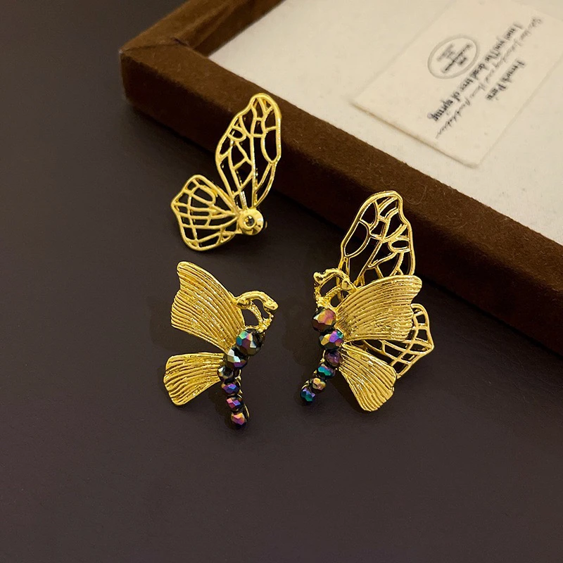合金耳饰 【蝶栖】轻奢高级感蝴蝶耳钉中古耳饰宫廷风耳环