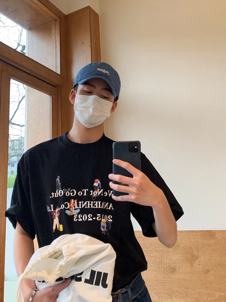 夏季2025新款ins风印花T恤男女圆领短袖休闲宽松百搭嘻哈潮流半袖