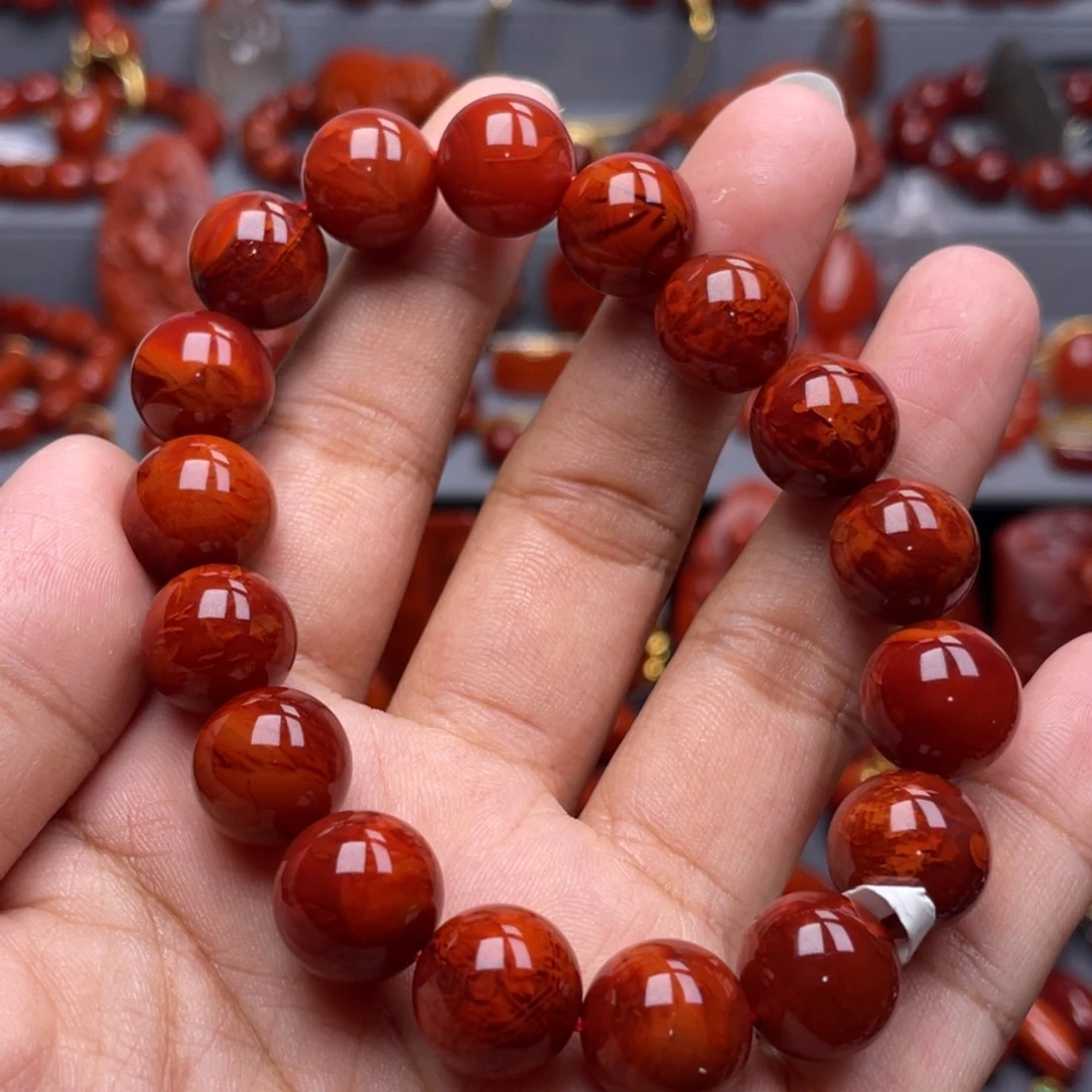 南红玛瑙未镶嵌珠宝奇石单圈12.5mm