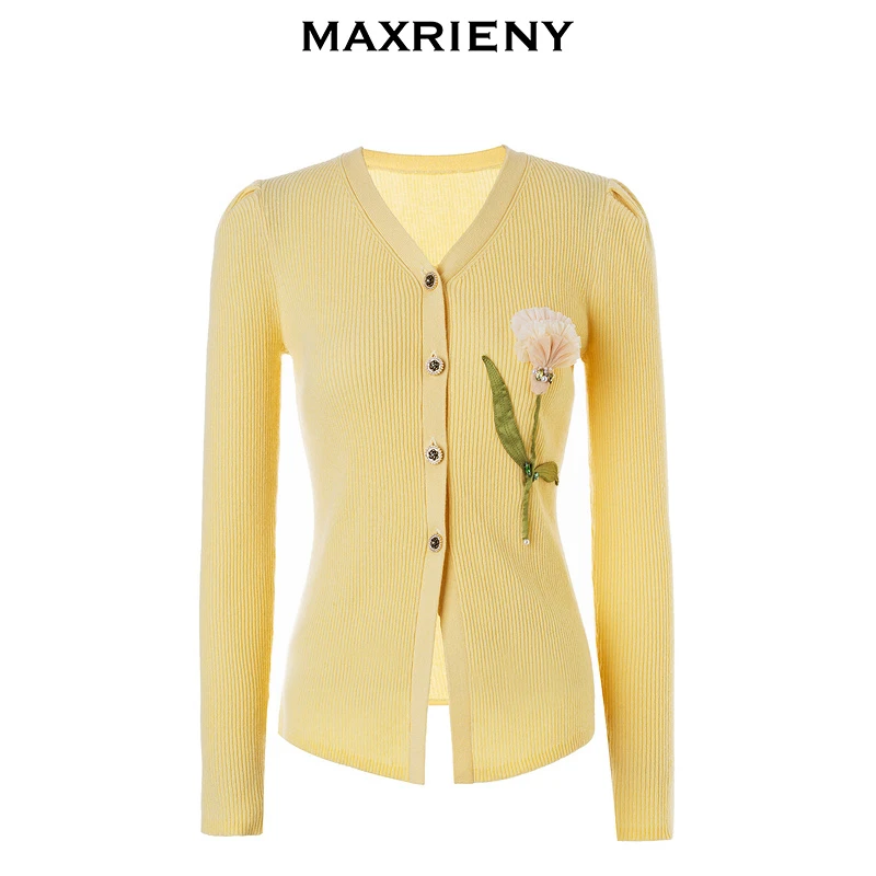 MAXRIENY【商场同款】复古立体渐变花毛衫冬季新款修身气质上衣女