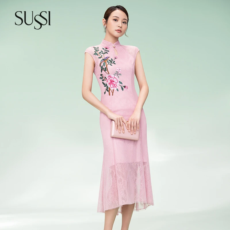 SUSSI/古色【喜上枝头】春夏穿搭新中式减龄高端重工刺绣旗袍连衣裙