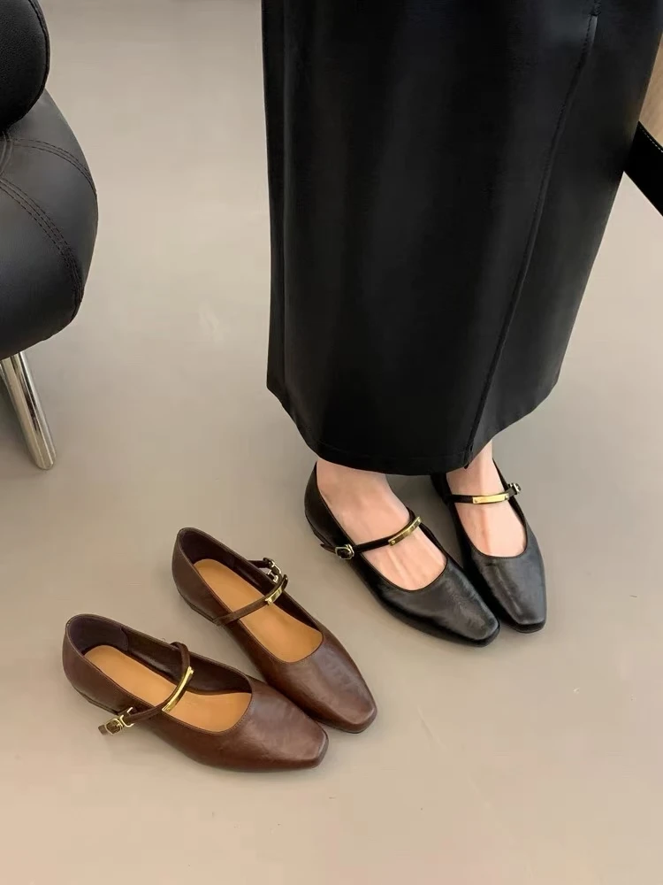 浅口内增高单女新款2025春季女鞋一字扣豆豆软底瓢鞋平底鞋8288-5