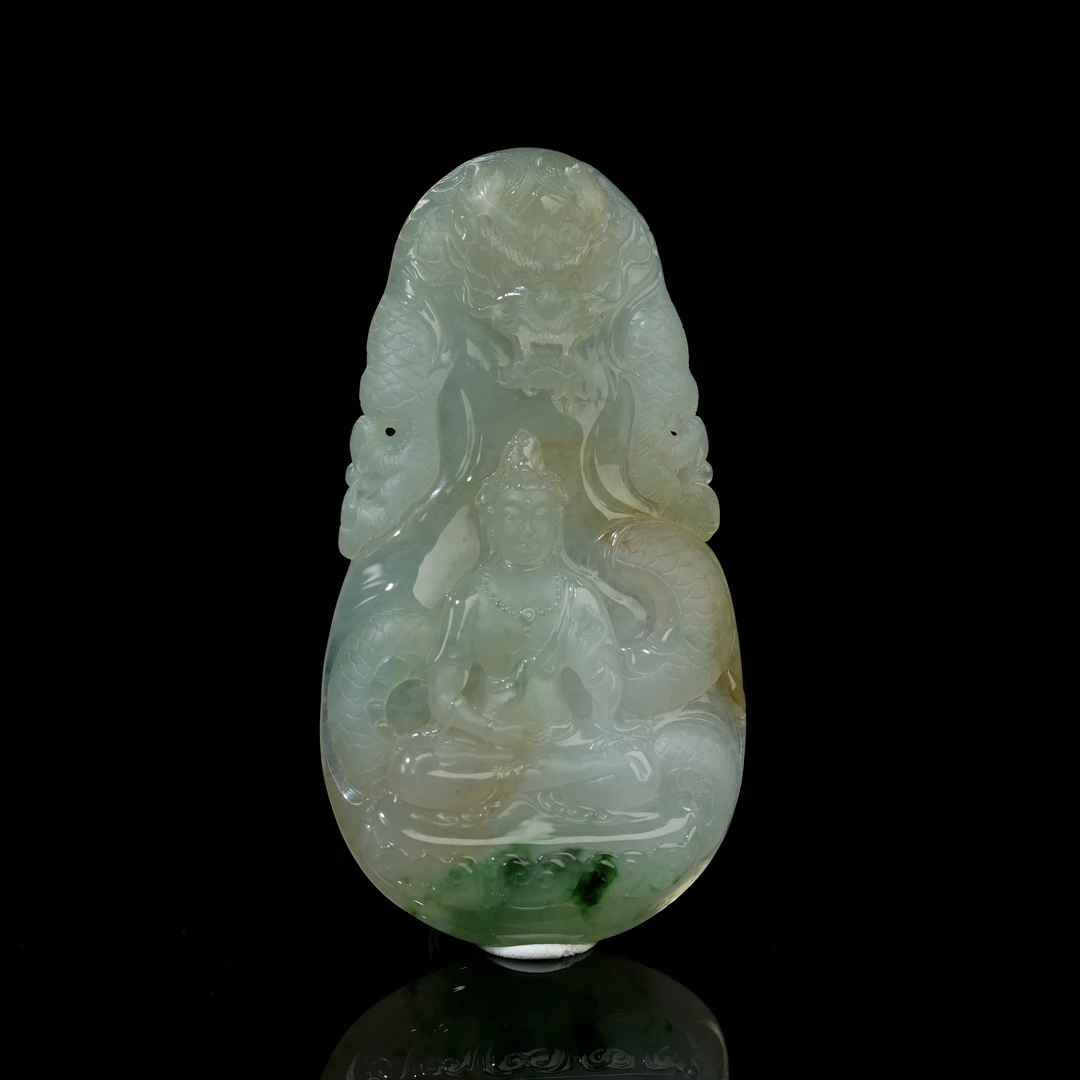 YQR036  乘龙观音 翡翠挂件