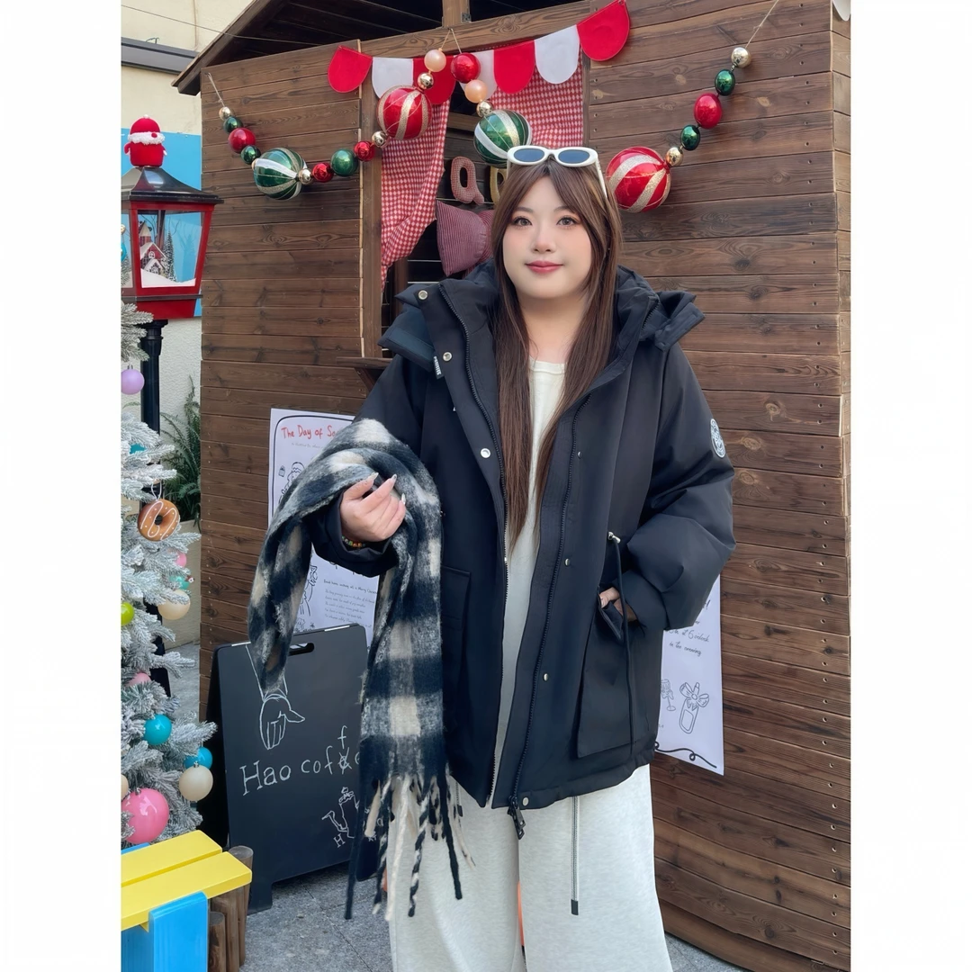 花契“巴塞罗那”大码女装冬季简约200斤胖mm工装加厚棉服15215-C