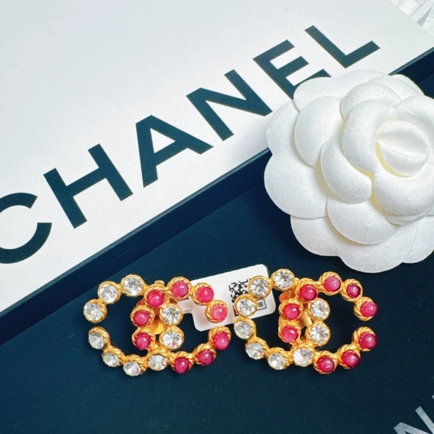 95新 Chanel/香奈儿 柚礼中古/香奈儿马卡龙粉色双C耳夹CA501002