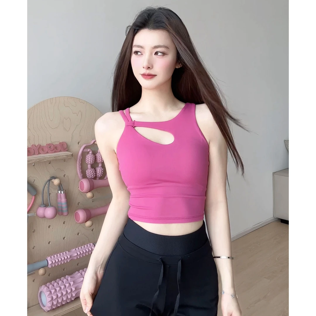 网红瑜伽服上衣带胸垫夏季高强度防震文胸高级感镂空运动健身背心