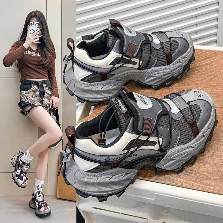 2025年春季休闲运动鞋系带厚底松糕老爹鞋ins潮户外登山鞋5029