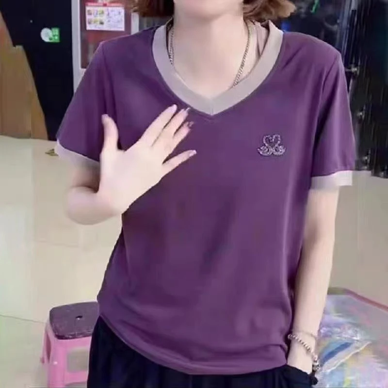686春夏季新款小天鹅t恤女装时尚拼色显瘦百搭洋气短袖减龄气质