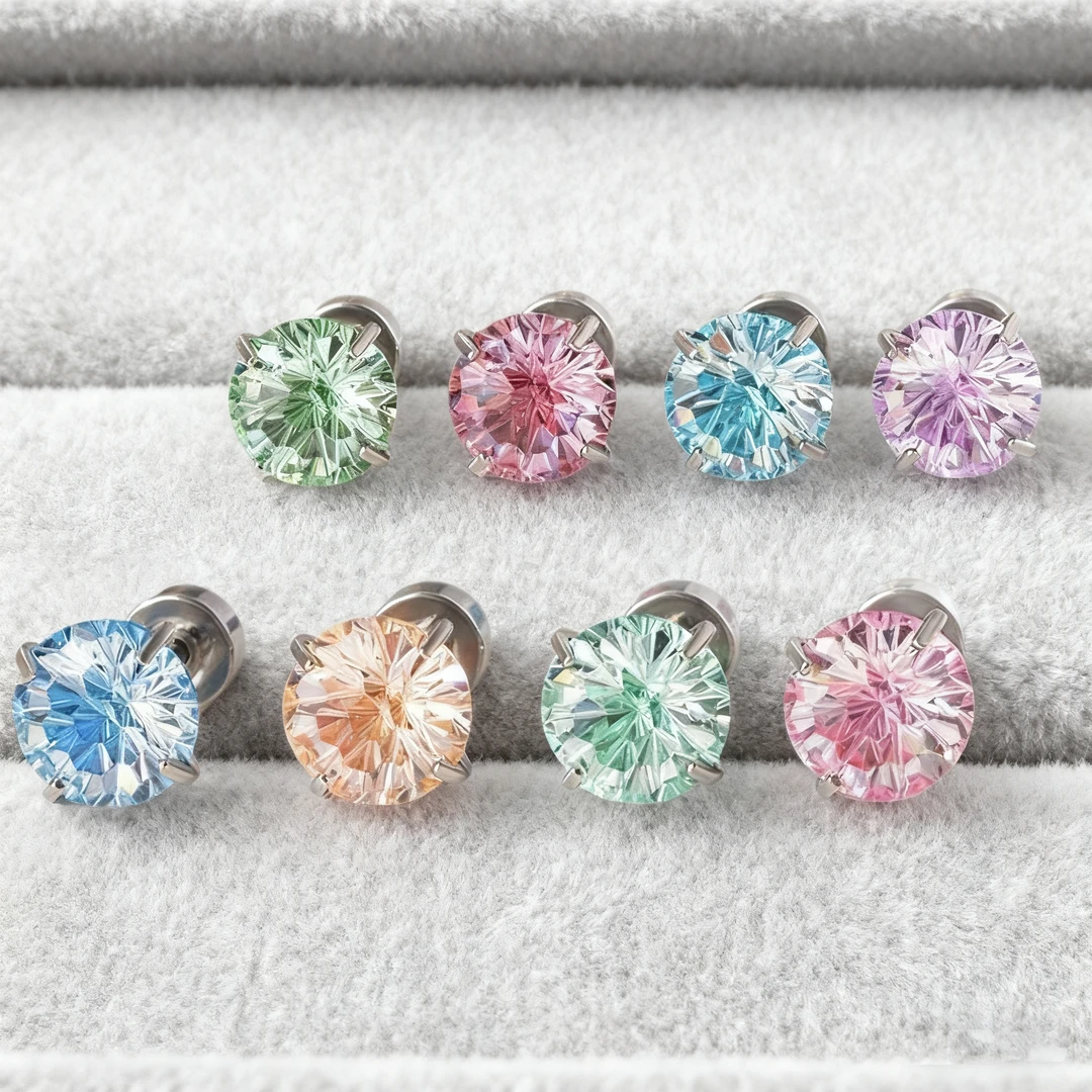 钛钢锆石耳饰 【烟花切】锆石钛钢耳钉耳骨耳蜗钉高级感少女感耳饰