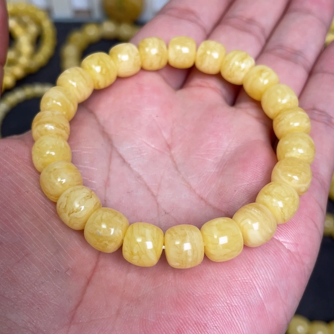 蜜蜡未镶嵌裸石虎皮纹千层雪蜜蜡手串9.5mm