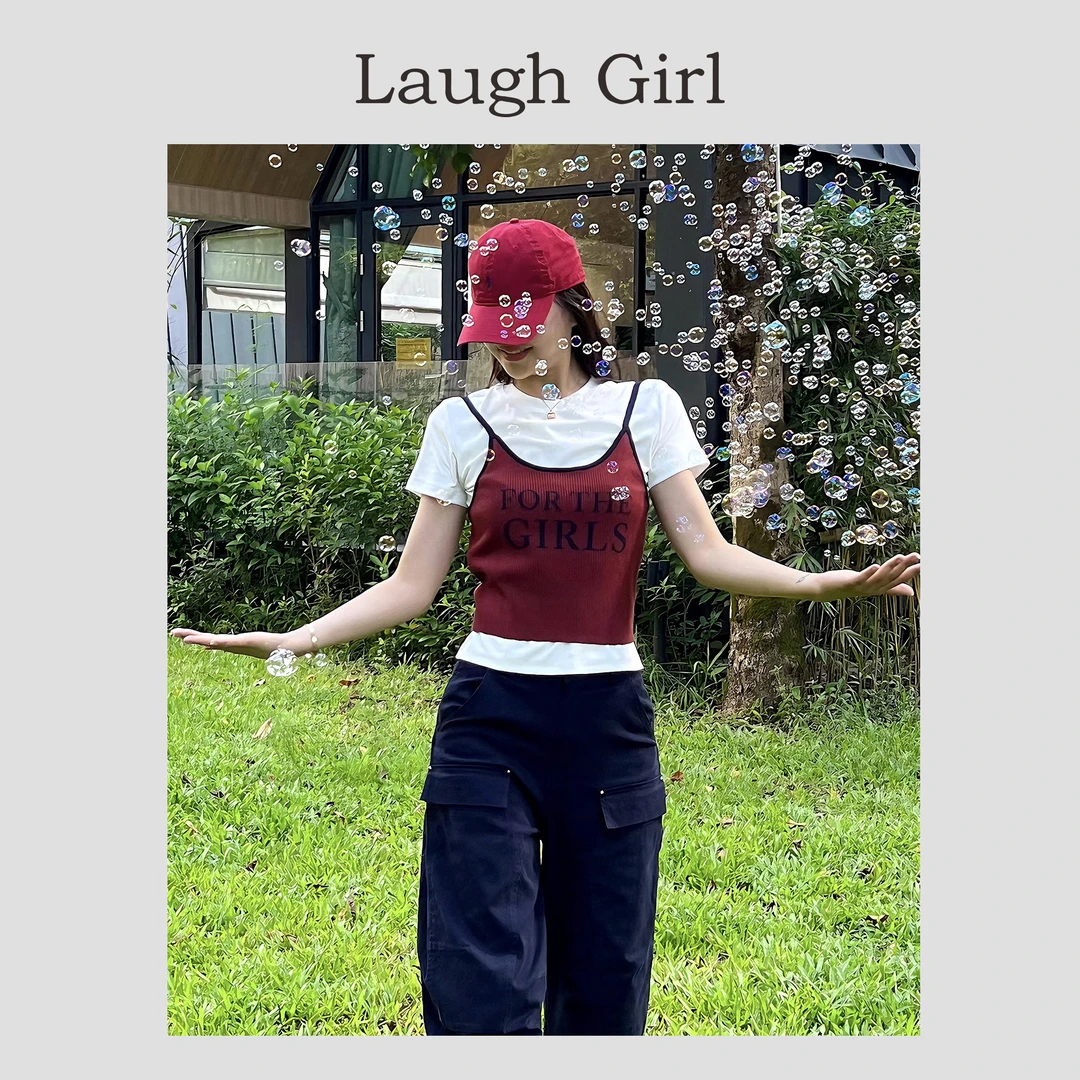 楚楚君 Laugh girl【青春物语】时尚两件套百搭短袖上衣CL53809J