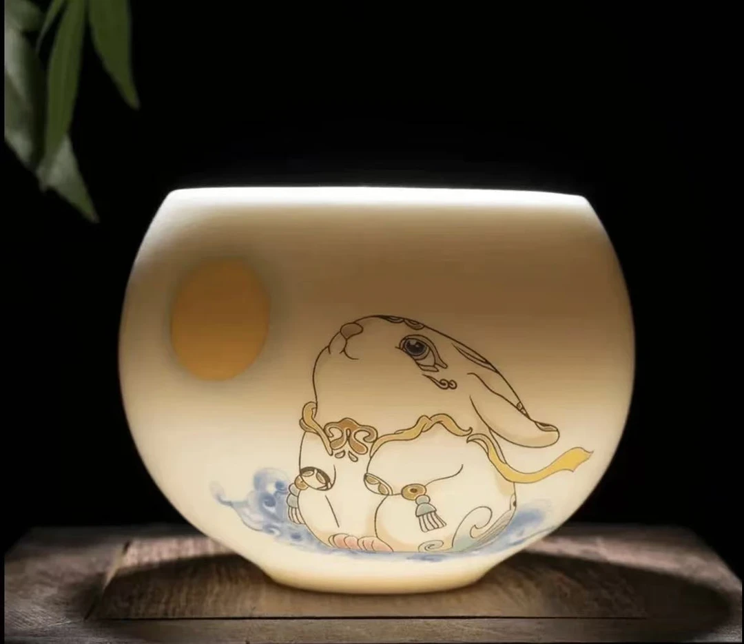 高端茶杯茶器（玉兔望月杯）陶瓷主人杯