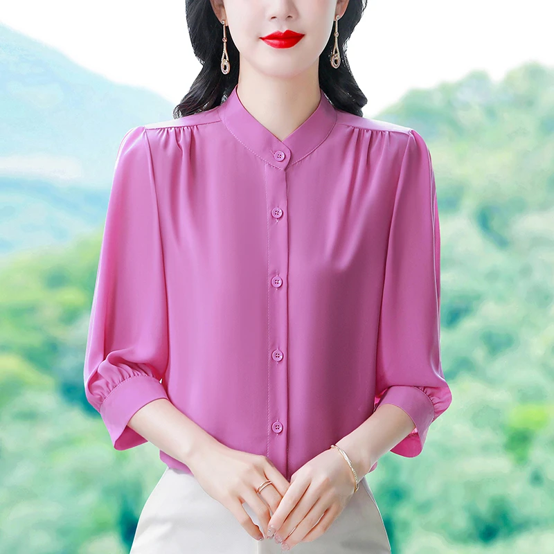 法式衬衫女七分袖2025年开春新款上衣洋气好看雪纺小衫妈妈服衬衣