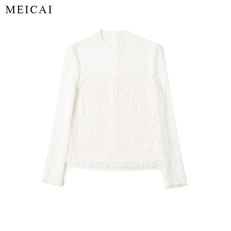 美裁“氛围感穿搭”春秋冬羊毛蕾丝长袖内搭半高领打底衫女