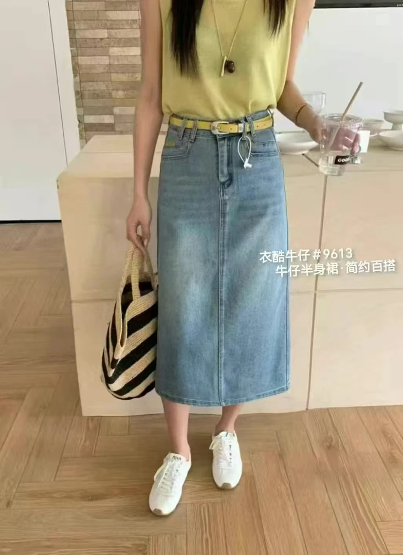 【9613-YK】韩版高腰牛仔半身裙简约百搭显瘦气质夏季复古