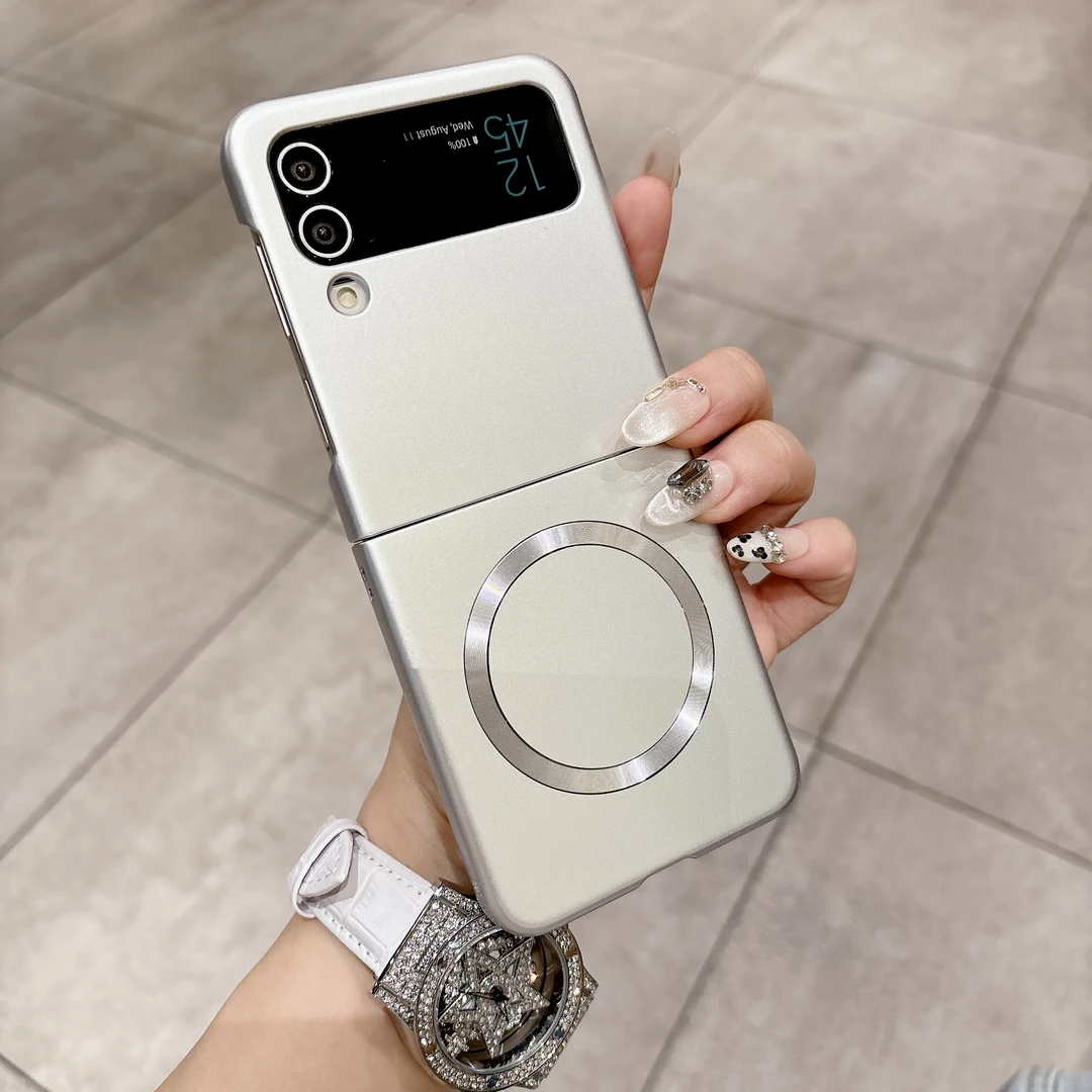 适用三星Zflip4折叠手机壳新款金属漆车载磁吸超薄防摔保护套男女