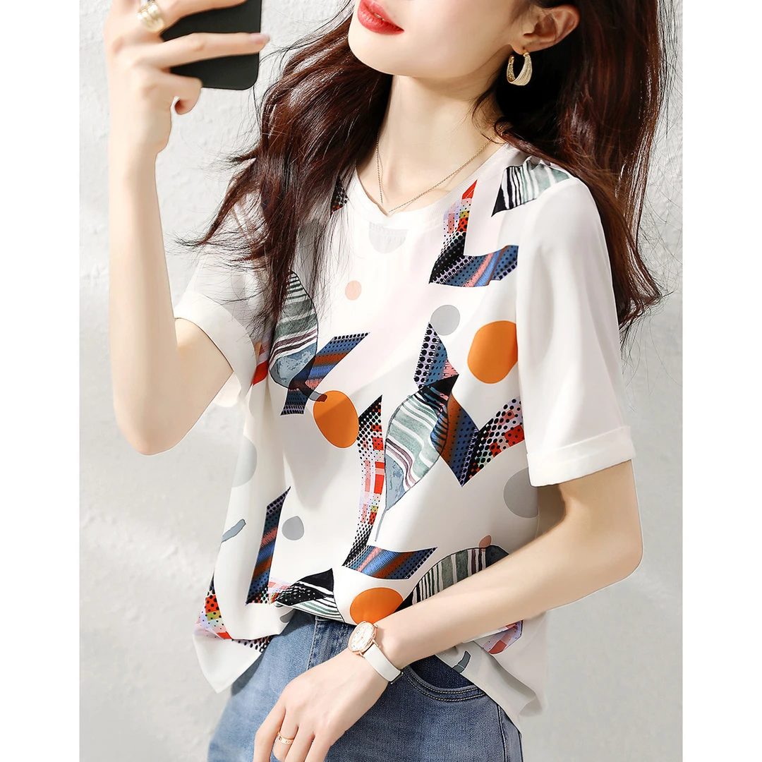 2025夏上衣百搭宽松女装t恤女洋气休闲女式t恤趣味印花短袖女T恤